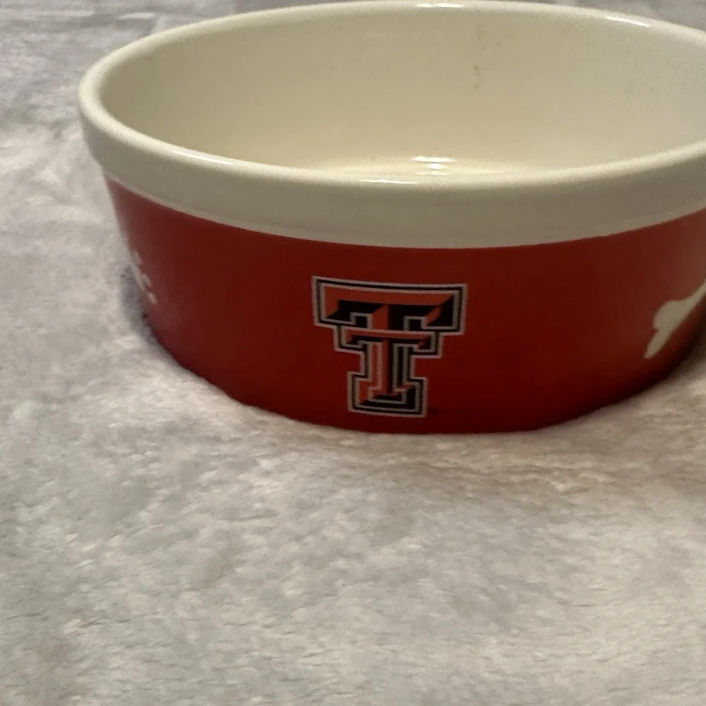 Texas Tech Red Raiders Dog Bowl Food or Water Red White Bones Ceramic‎ Stoneware